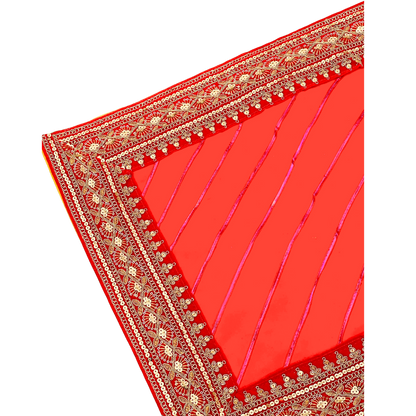 Traditional Red Velvet Aasan with Golden Embroidery