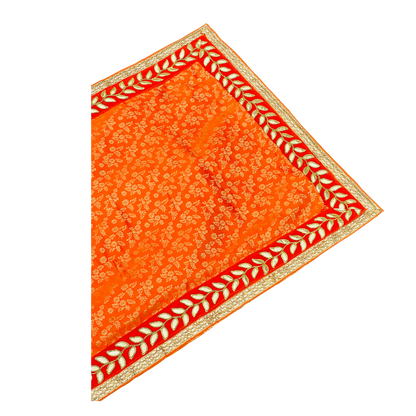 Orange Brocade Aasan with Leaf Border – Elegant Pooja Mat