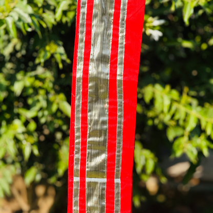 Red and Silver Synthetic Cotton Uparna