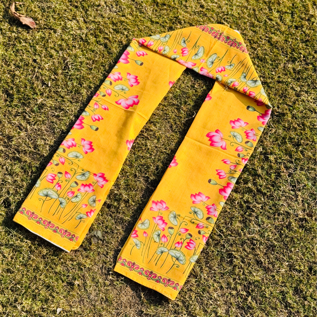 Yellow Handloom Cotton Gamcha/Uparna with Lotus Design
