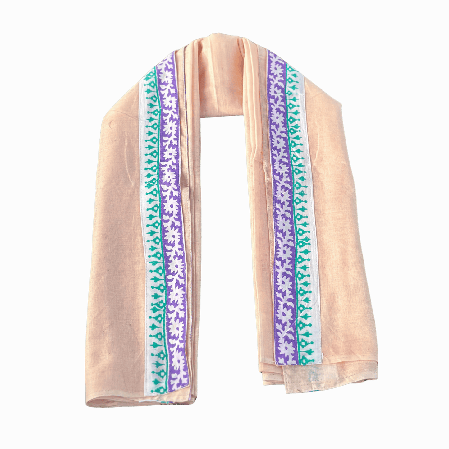 Peach Cotton Uparna with Green & Purple Floral Border