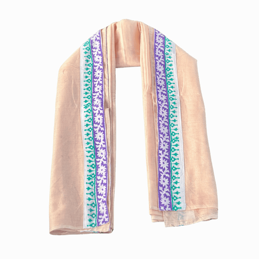 Peach Cotton Uparna with Green & Purple Floral Border