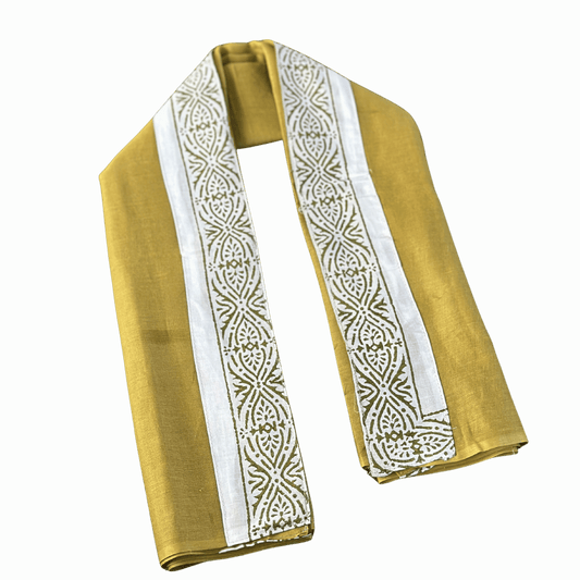 Elegant Mustard Cotton Uparna with White Intricate Border