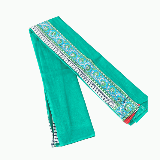 Cotton Floral Border Green Gamcha