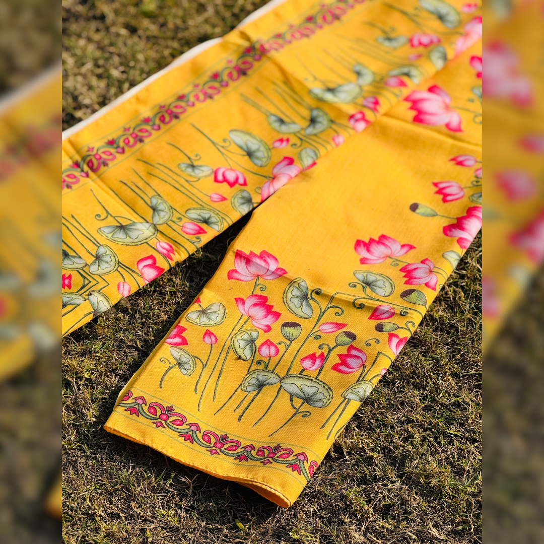 Yellow Handloom Cotton Gamcha/Uparna with Lotus Design
