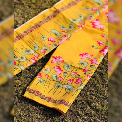 Yellow Handloom Cotton Gamcha/Uparna with Lotus Design