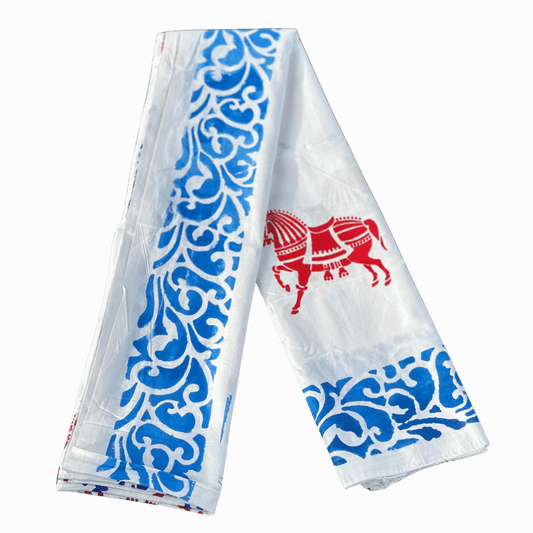 White Gamcha with Horse Print