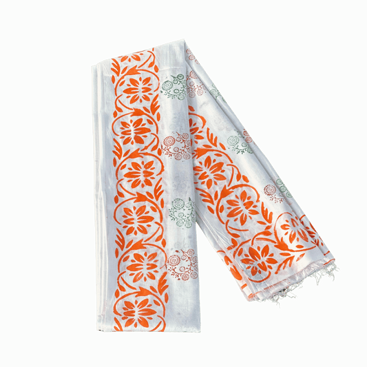 White Gamcha with Orange Floral Print