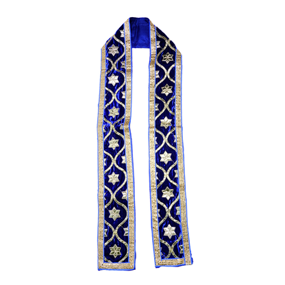 Royal Blue Velvet Uparna with Gold Zari Embroidery
