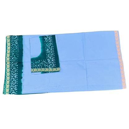 White and Green Dhoti-Uparna Set with Bandhani Pattern