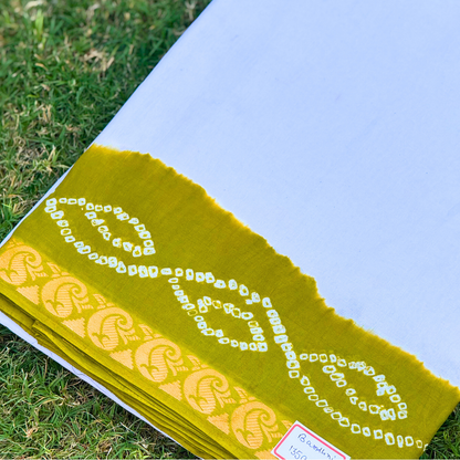 White base & Yellow Dhoti-Uparna Set