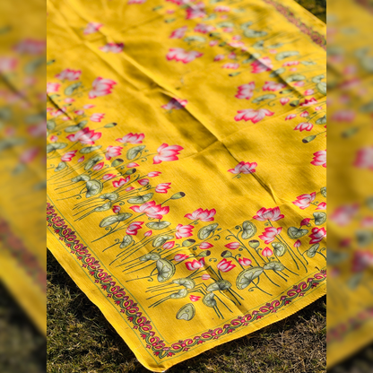 Yellow Handloom Cotton Gamcha/Uparna with Lotus Design