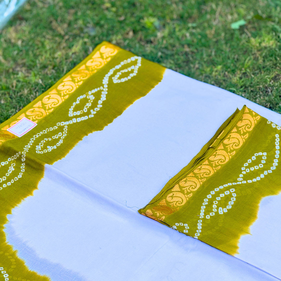 White base & Yellow Dhoti-Uparna Set