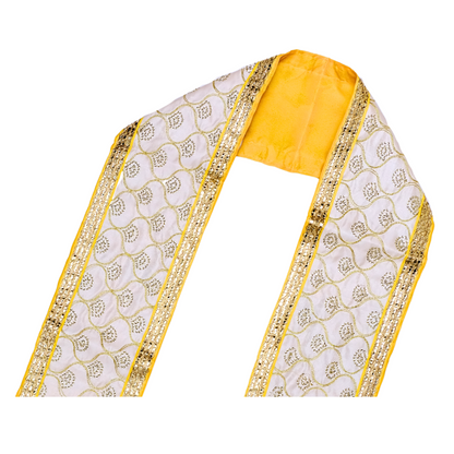 Traditional White & Yellow Uparna with Golden Zari Work