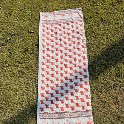 White Cotton Gamcha/Uparna with Red Cow Motif Design