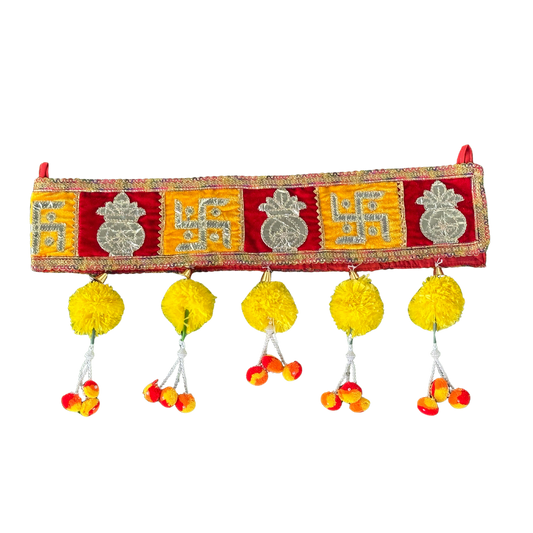 Kalash & Swastik Velvet Toran with Flower