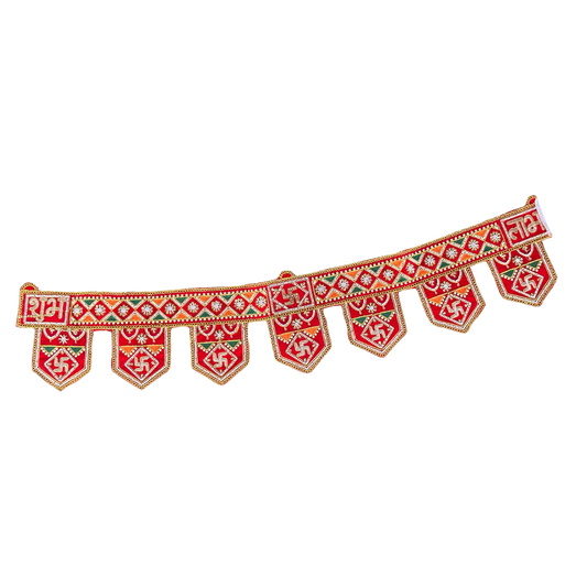 Festive Shubh-Labh Swastik Toran | Red Door Valance | Indian Decorative Bandhanwar