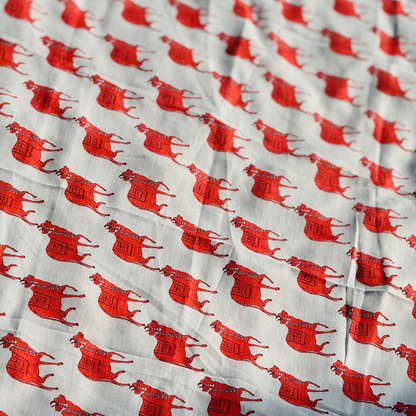 White Cotton Gamcha/Uparna with Red Cow Motif Design