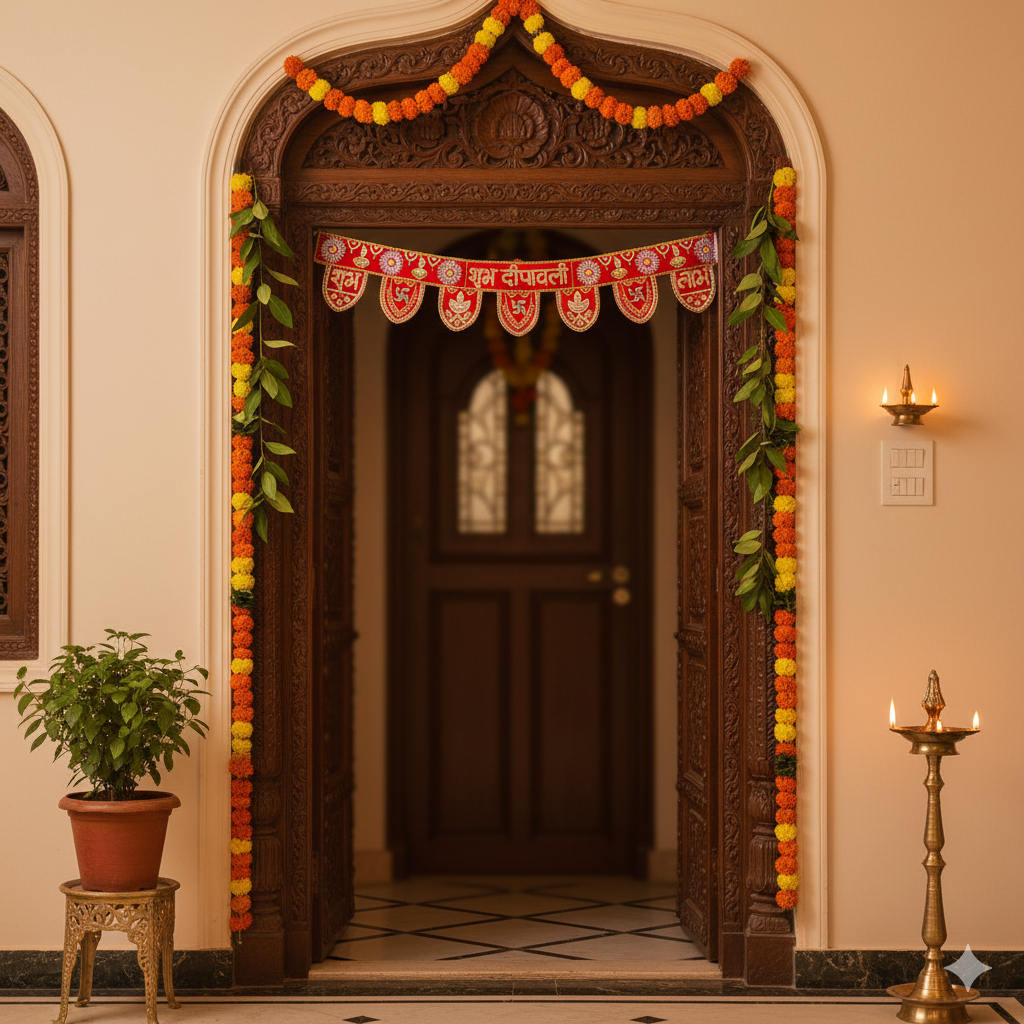 Traditional Red "Shubh Deepavali" Decorative Toran for Door