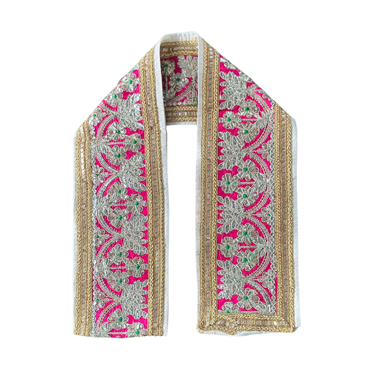 Pink Uparna with Silver Embroidery