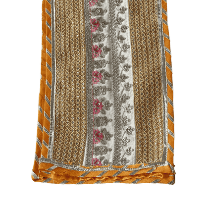 Gold & White Striped Uparna with Floral Motifs