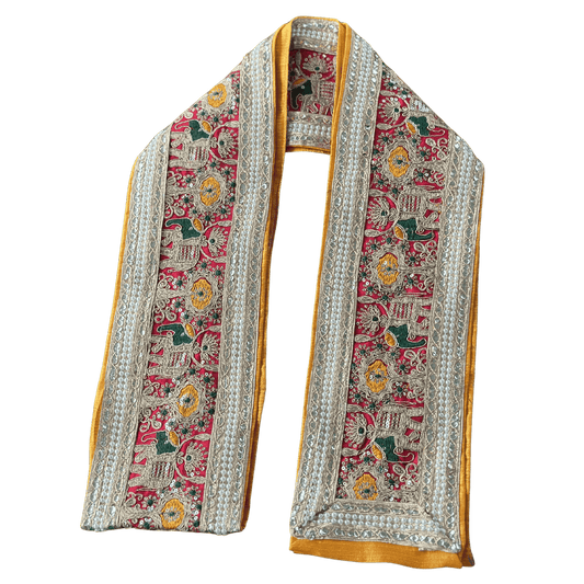 Red & Gold Uparna with Elephant & Peacock Motifs