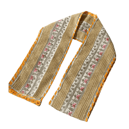 Gold & White Striped Uparna with Floral Motifs
