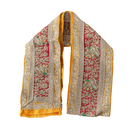 Red & Gold Uparna with Peacock Motifs