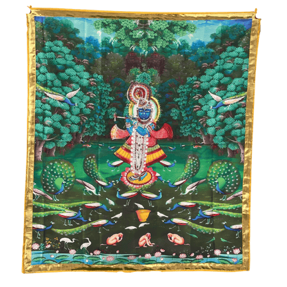 Printed Pichwai Wall Hanging with Shrinathji and Peacocks