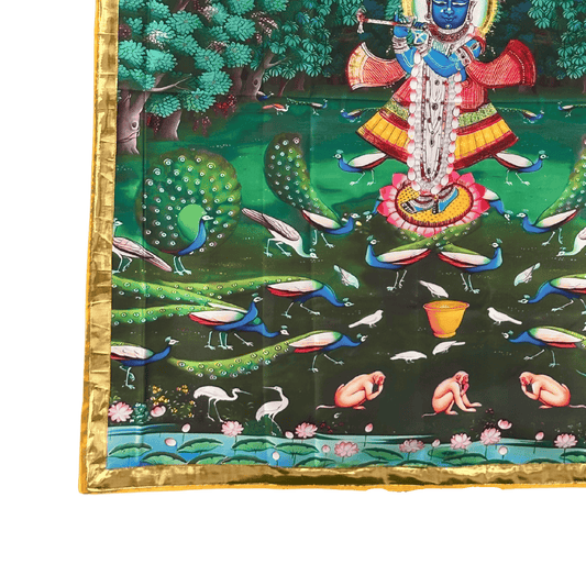 Printed Pichwai Wall Hanging with Shrinathji and Peacocks