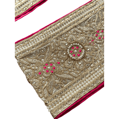 Pink & Gold Uparna with Pearl Work