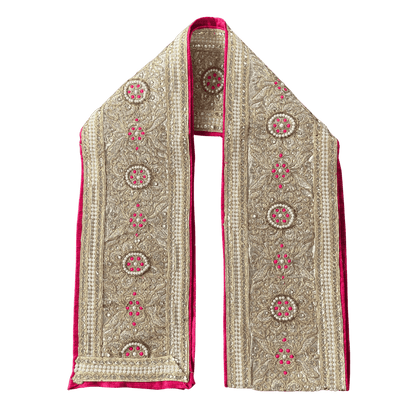 Pink & Gold Uparna with Pearl Work