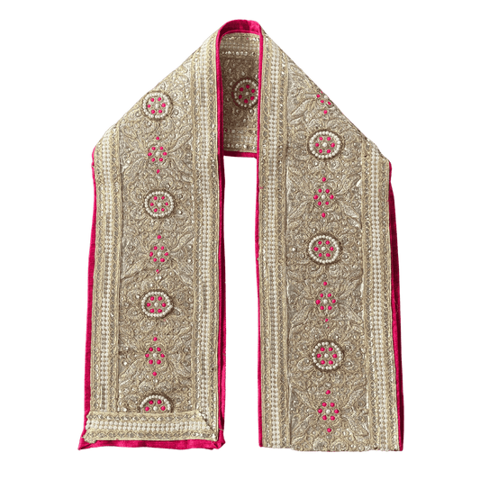 Pink & Gold Uparna with Pearl Work