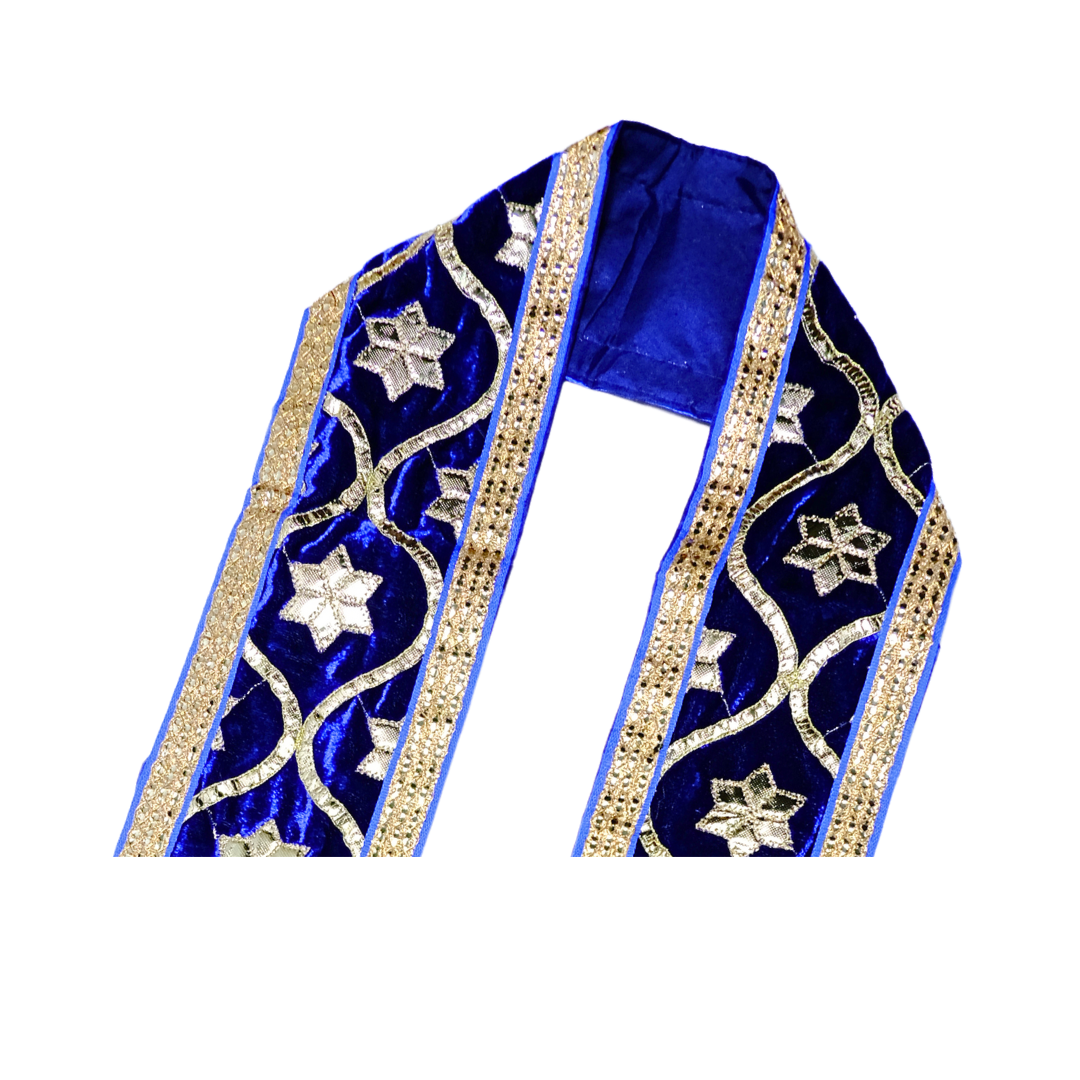 Royal Blue Velvet Uparna with Gold Zari Embroidery