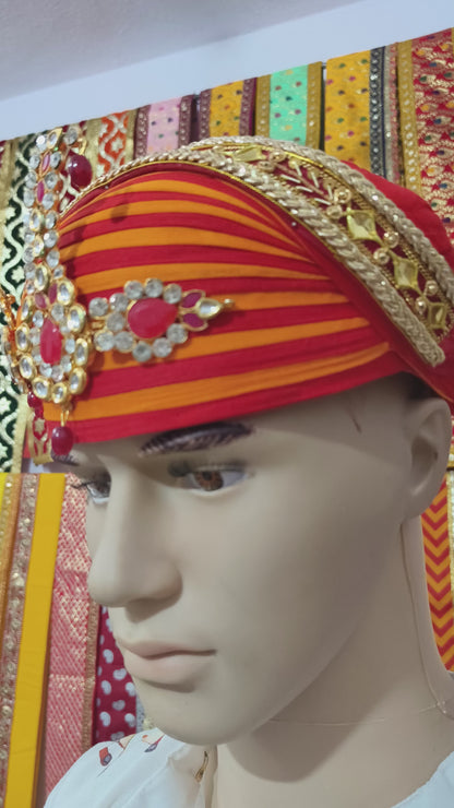 Traditional orenge red Paagh with Golden Embellishments
