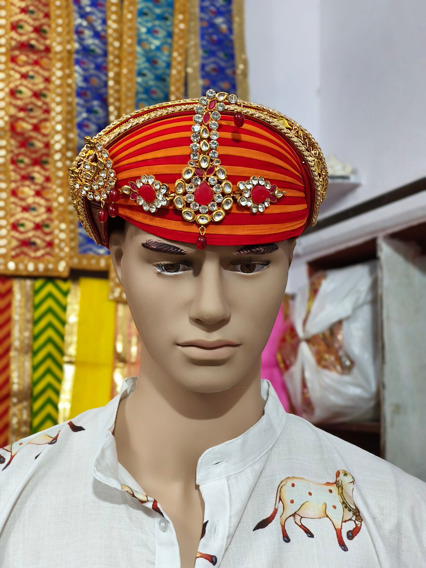 Traditional orenge red Paagh with Golden Embellishments