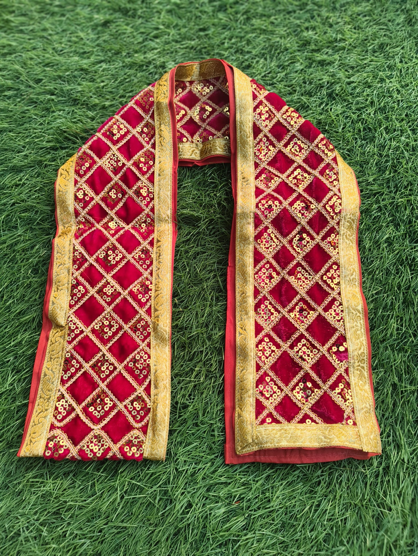 Traditional Red Uparna with golden jari