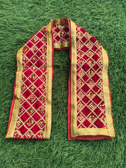 Traditional Red Uparna with golden jari