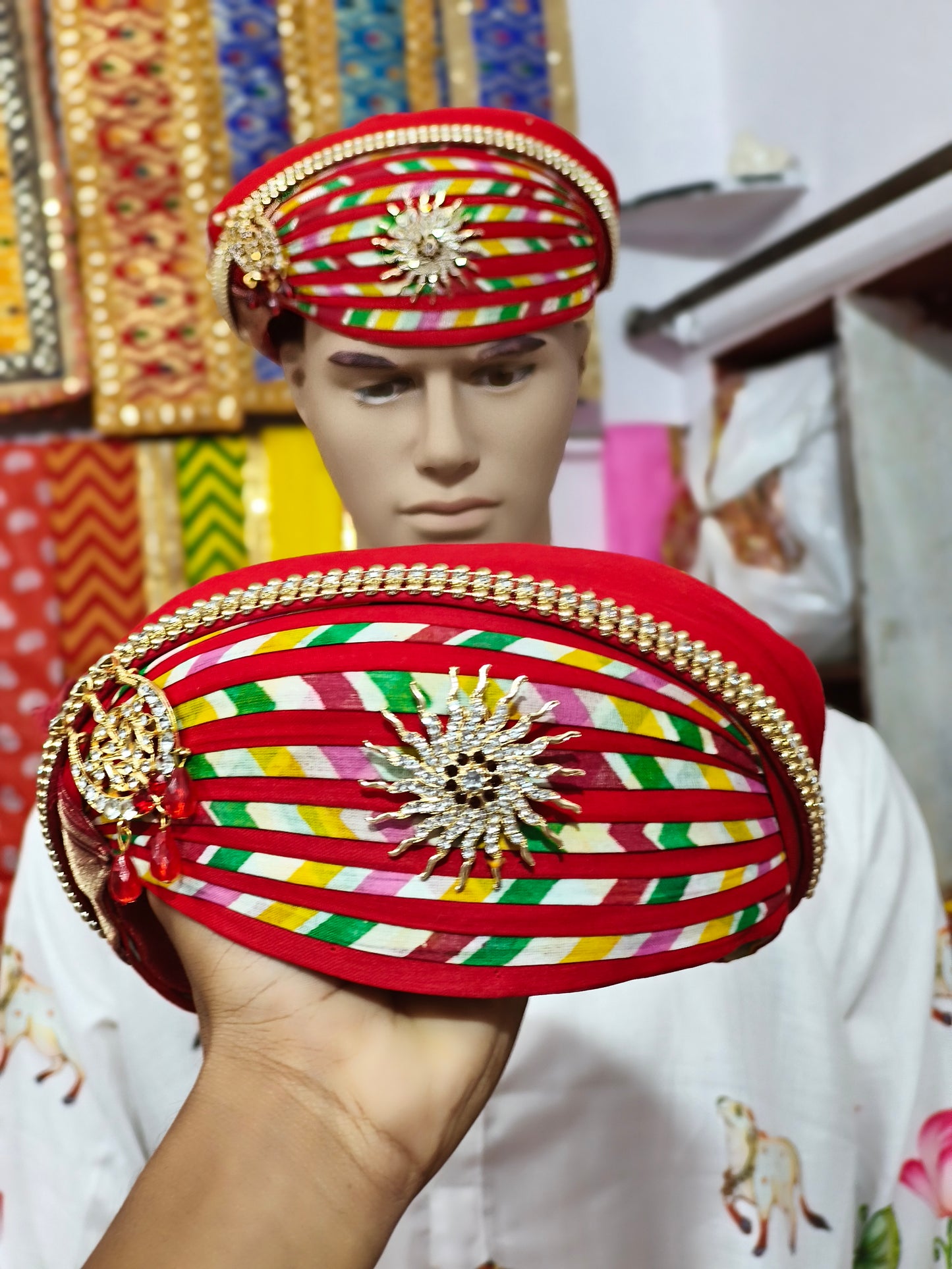 Royal Red multicolour Sun Motif & Elegant Chain Design